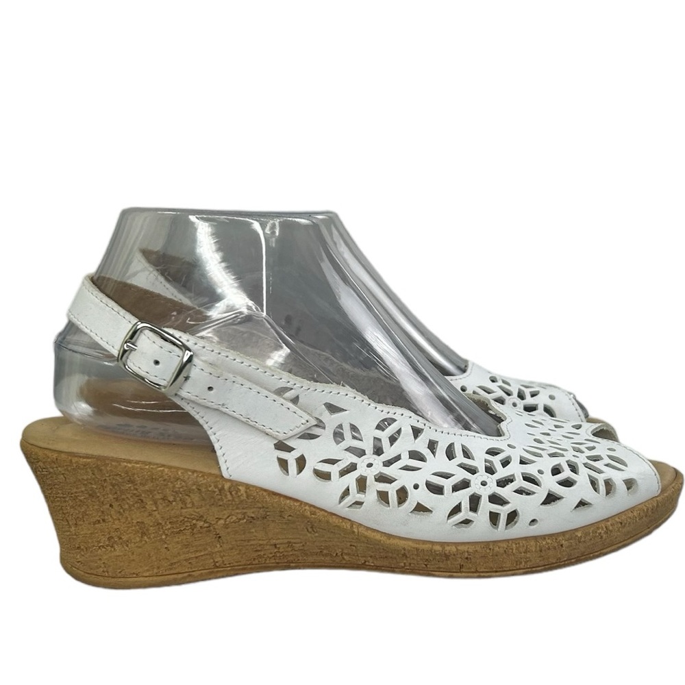 Spring Step Olivia White Leather CutOut SlingBack Wedge Sandals Women EU 49 US 9